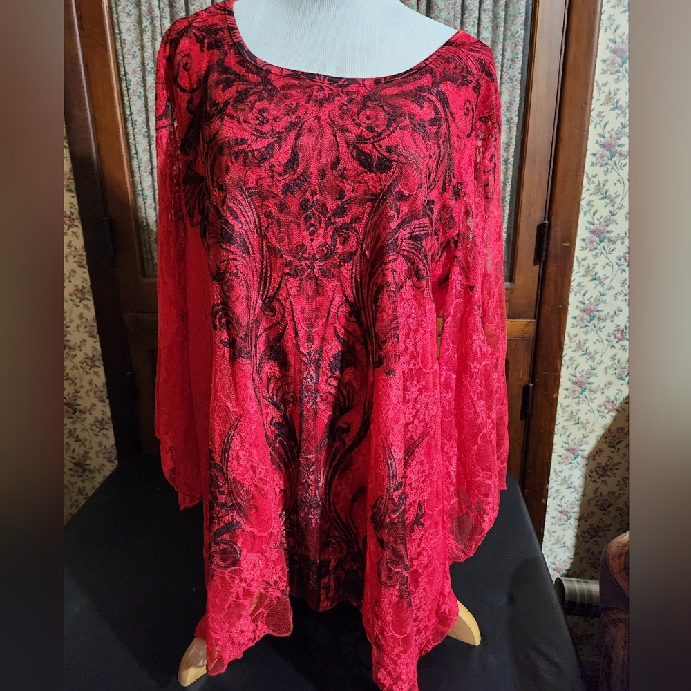 Brittany Black Red and Black Lace Blouse